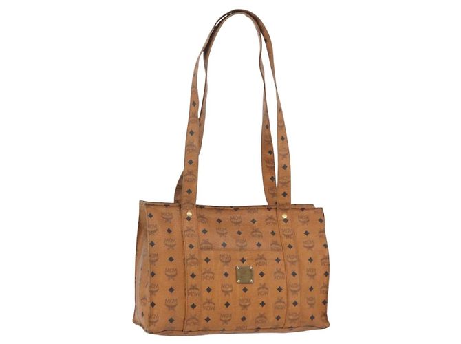 Bolsa Tote Vicetos Logogram MCM em couro PVC marrom e dourado Auth gh1947