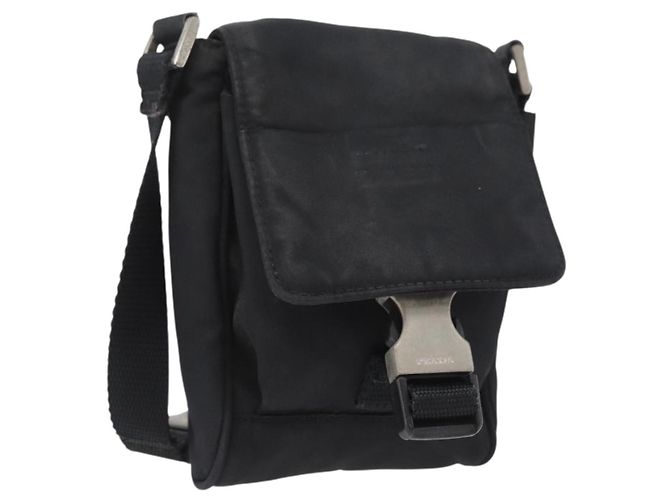 PRADA Schultertasche Nylon Schwarz Silber Authentisch ka3326