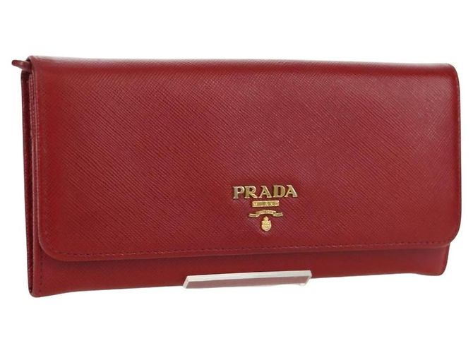 Saffiano PRADA Long Wallet Safiano leather Red Gold Auth fm5264 Golden