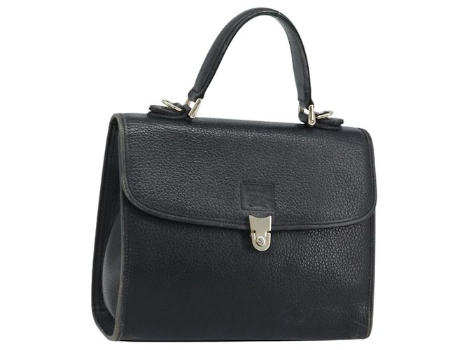 Borsa a mano Burberrys in pelle nera argento Auth ep13978 Nero