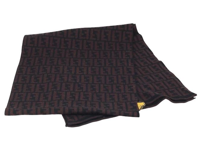 FENDI Zucca Canvas Schal Wolle Schwarz Braun Auth am10995