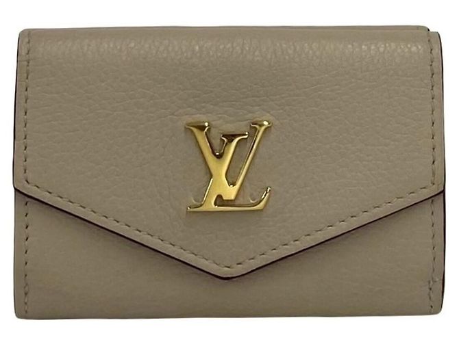 Louis Vuitton Portefeuille Lock Mini Leather Tri-fold Wallet Brown Beige