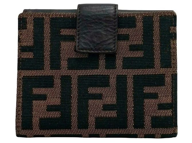 FENDI Zucca FF Pattern Bi-Fold Wallet Brown Black