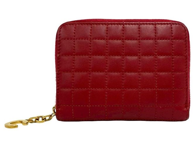 Céline Celine Compact Zip Wallet in Red Leather