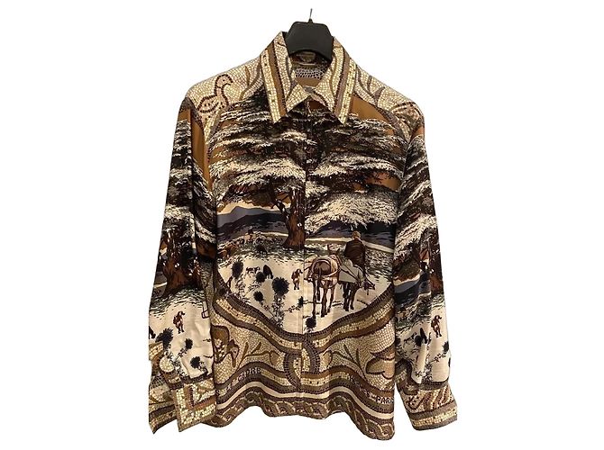 Camicia Hermès Sotto i Cedri in seta marrone