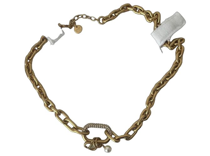 Collier Dior CD avec cristaux et perle Doré