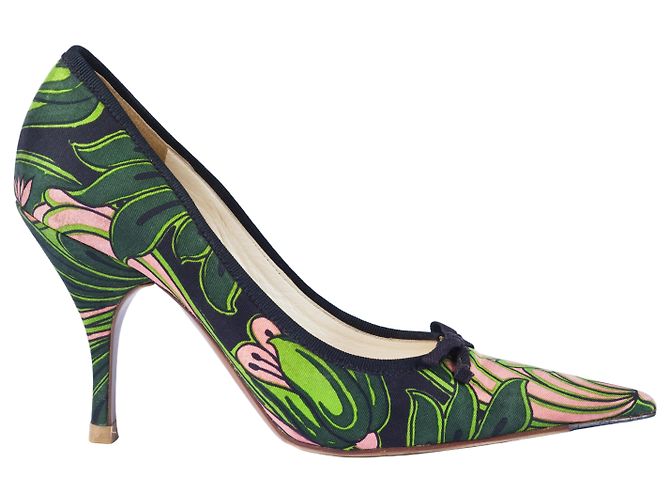 Prada Multicolor Canvas Bow Pointed Toe Pumps
