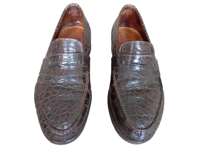 Mocasines J.M. Weston de cuero de cocodrilo marrón Castaño