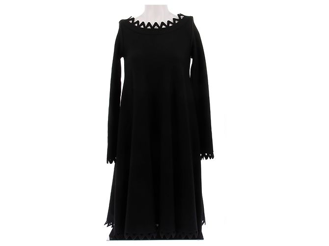 Alaïa Schwarzes Wollkleid mit langen Ärmeln