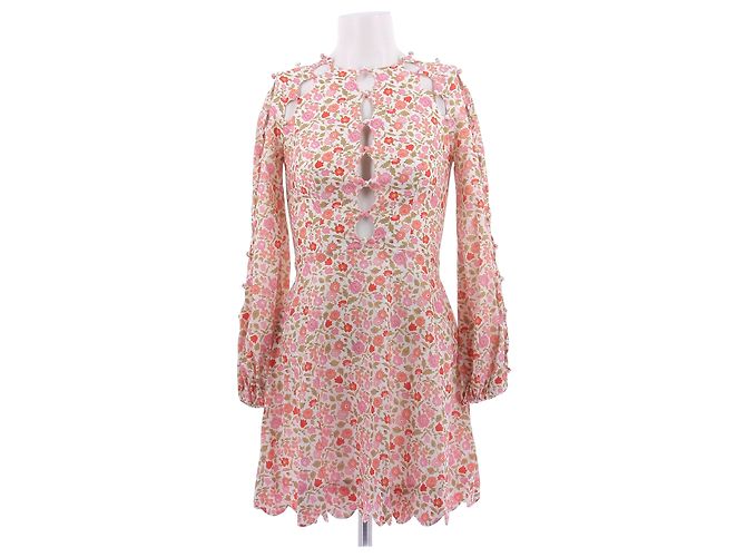 Zimmermann Robe mini à fleurs roses en lin Pink