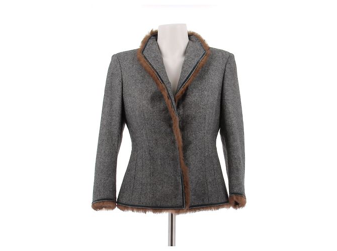 Alexander Mcqueen Grau Jacke mit braunem Wollfell