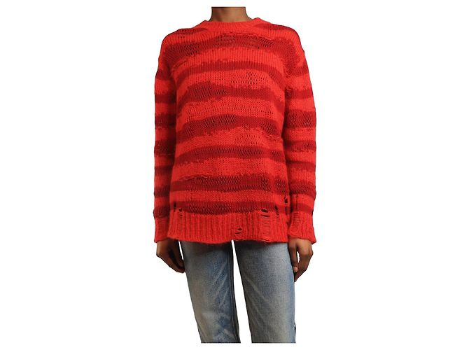 Acne Rot gestreifter, beschädigter Pullover - Größe XS 