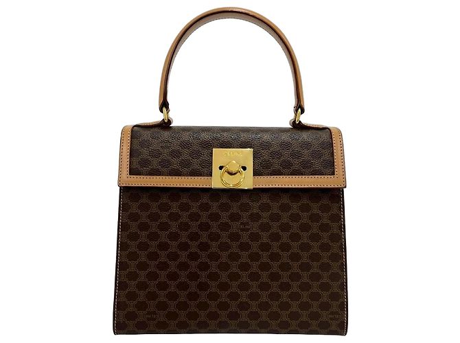 Céline CELINE Vintage Macadam Pattern Logo Handbag Brown