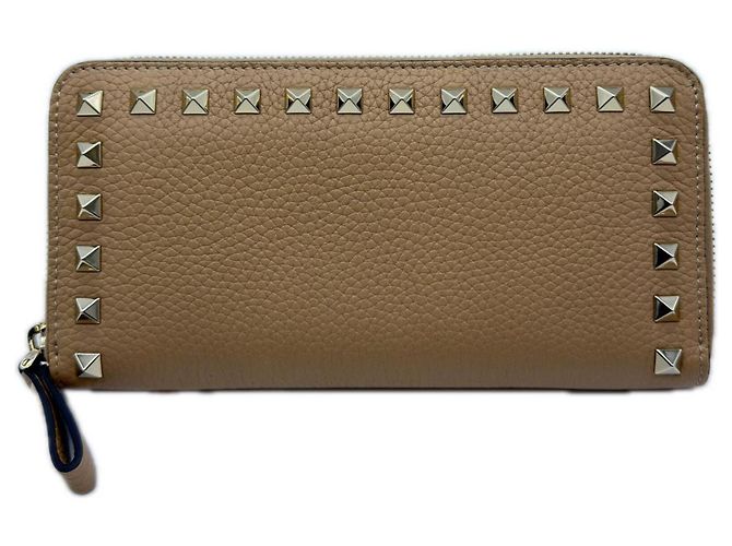 Portafoglio rotondo con zip Valentino Rockstud Beige