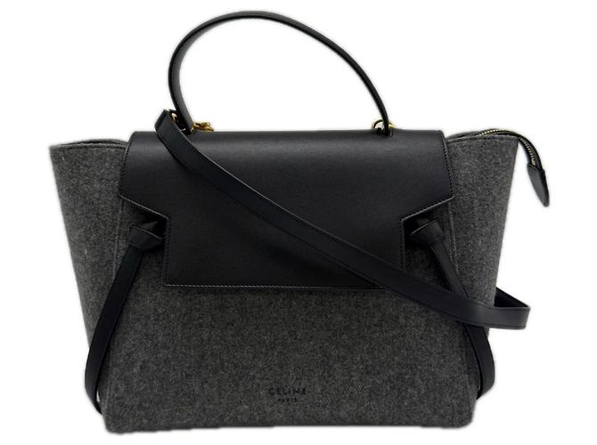 Belt Bag Céline Bolsa de Cintura de Couro Feltro CELINE Micro - Bolsa de Mão 2 em 1 Marrom Preto