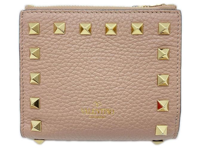 Portefeuille bi-fold Valentino en cuir beige