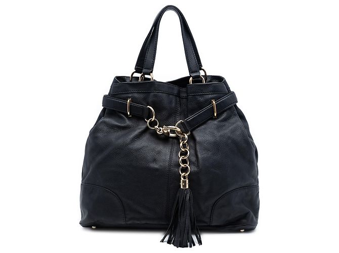 Gucci große schwarze Leder-Tote mit Pferdebit Sienna