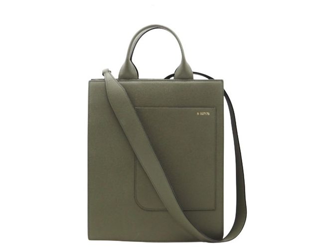 Borsa a Spalla Boxy Military in Pelle di Vitello Morbida 2 Vie Valextra Cachi