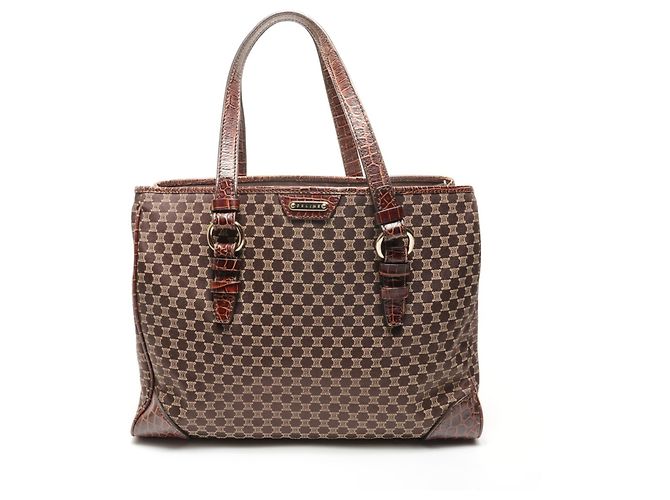 Céline Bolsa tote de lona Macadam da Celine Marrom