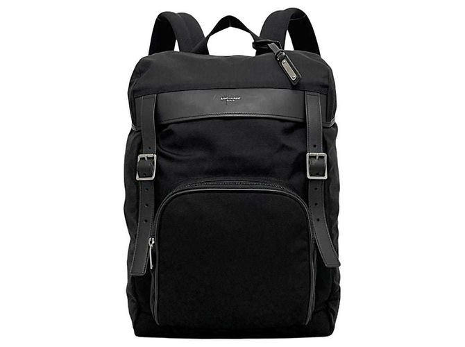 Saint Laurent Paris Black Canvas and Leather Backpack