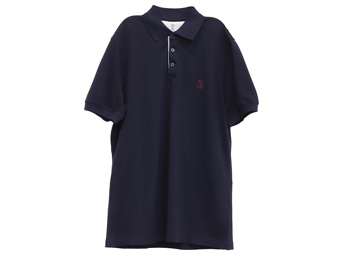 Kurzarm-Polohemd aus navyblauer Baumwolle mit gesticktem Brunello Cucinelli-Logo Marineblau