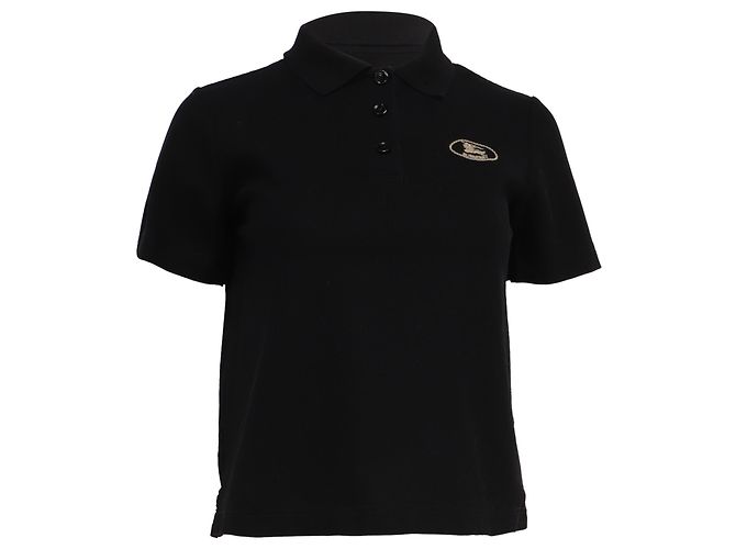 Polo de algodón negro con logo bordado de Burberry