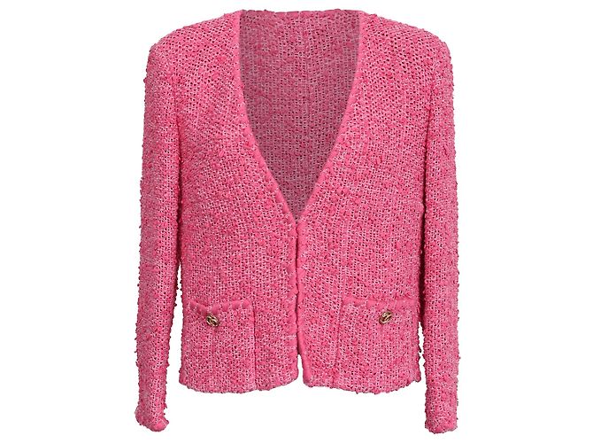 Timeless Jaqueta de padrão tweed rosa em algodão Chanel 2021