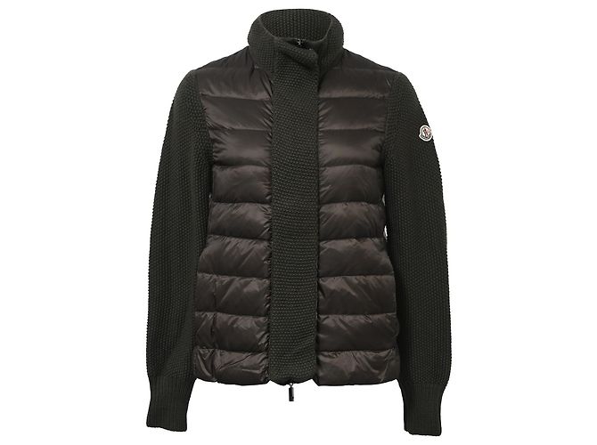 Jaqueta de down em nylon e lã verde Moncler com malha contrastante e acolchoada