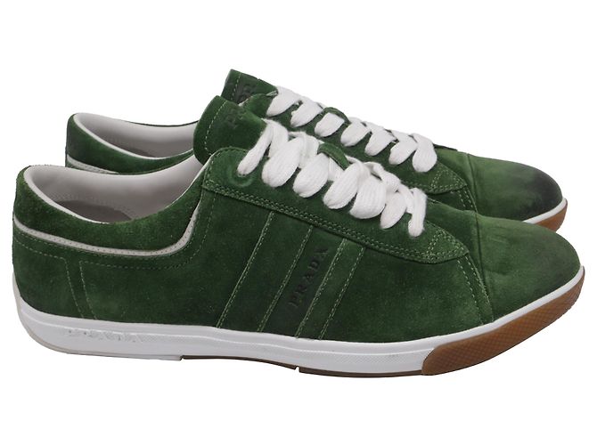Baskets Prada Sport à bout capuchon en daim olive Vert Vert olive