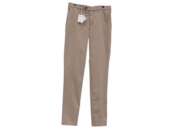 Pantaloni dritti in cotone beige Brunello Cucinelli