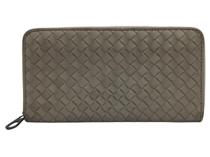 Cartera larga de cuero gris Bottega Veneta Castaño