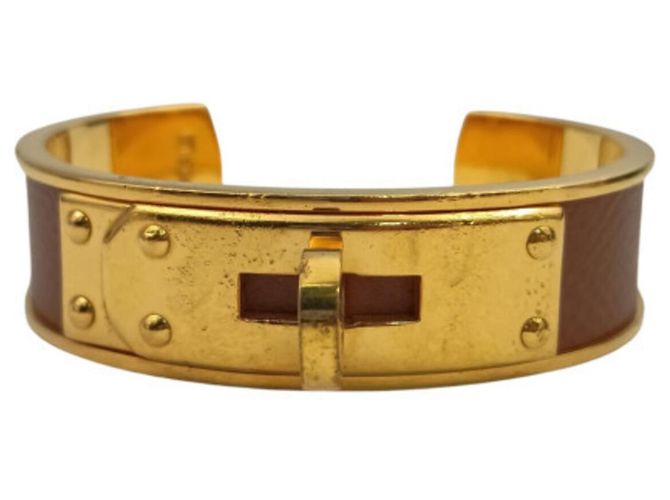 Pulseira Hermès Kelly Marrom Couro e Ouro Dourado