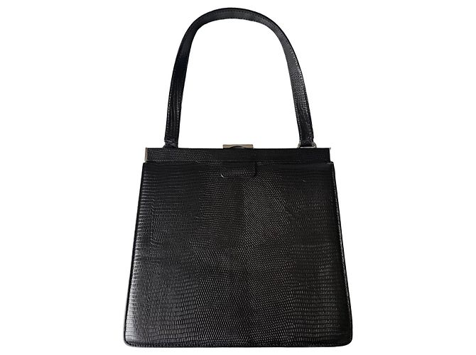 Autre Marque Sac à main vintage en cuir texturé noir