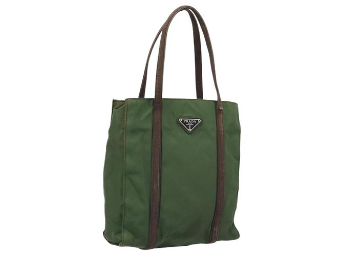 PRADA Bolso de mano de nailon verde Auth bs34103