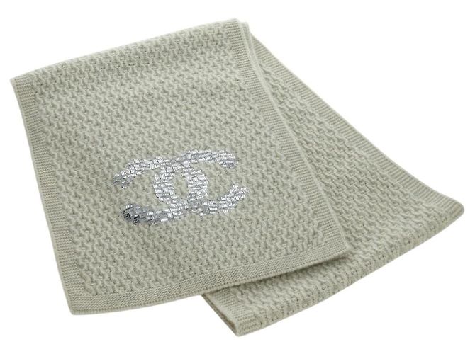 Sciarpa CHANEL COCO Mark Cashmere Beige Argento CC Auth BA11371V