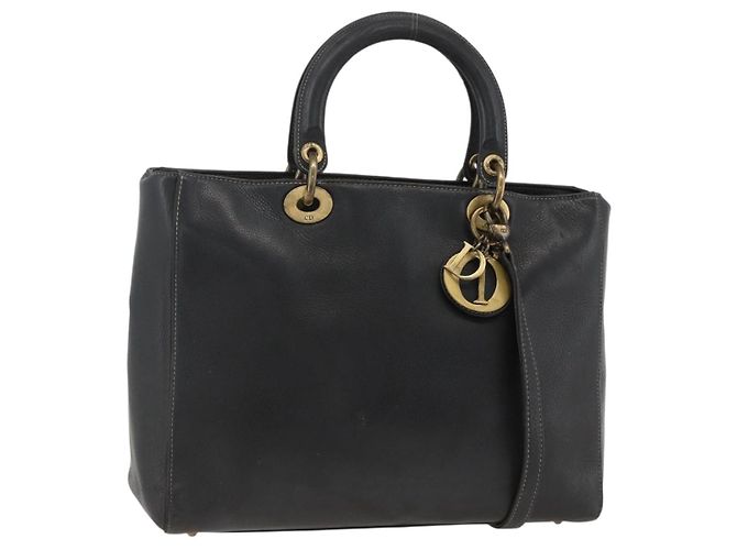 Christian Dior Borsa Tote Lady Dior in pelle 2 in 1 nera e oro Auth ARZ701 Nero D'oro
