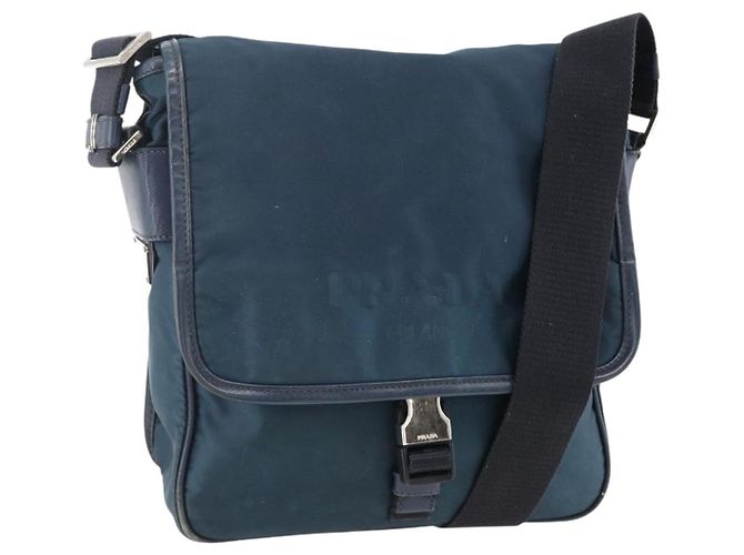 PRADA Shoulder Bag Nylon Navy Silver Auth LNZ603 Silvery Navy blue