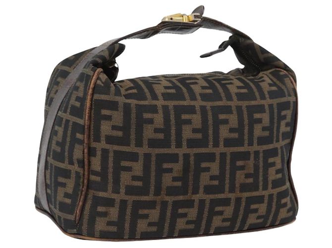 FENDI Borsa Vanity in Tela Zucca Nera Marrone Auth ep13903 Nero