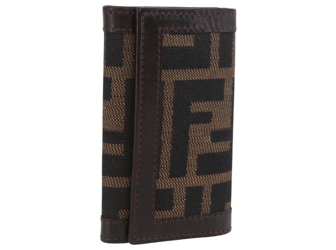 FENDI Zucca Canvas Key Case Black Brown Auth am11078A