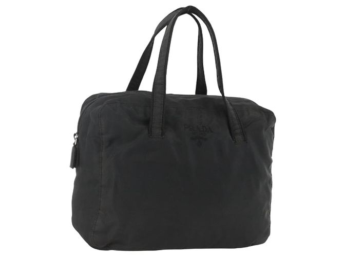 PRADA Bolso de mano de nailon negro plateado Auth ARZ694 Plata