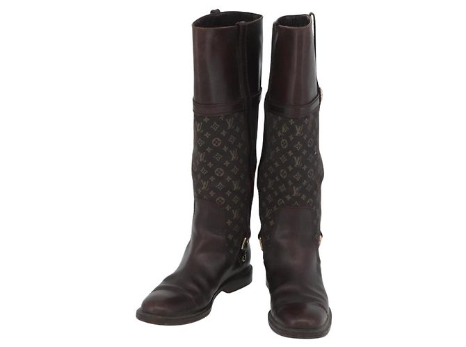 Botas Monogram Idylle LOUIS VUITTON 36 Marrom Escuro LV Auth 174048A