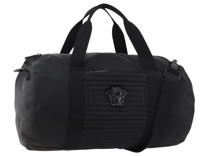 VERSACE Boston Bag Nylon 2way Black Silver Auth bs33114