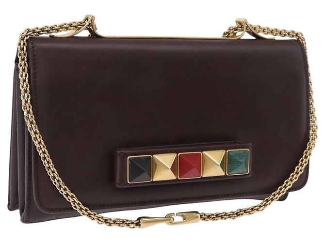 VALENTINO Borsa a Spalla con Catena Pelle Marrone Oro Auth ka3408A D'oro