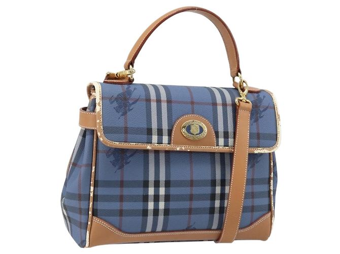 Borsa a mano Burberrys Nova Check PVC 2 vie Blu Oro Auth ARZ085 D'oro