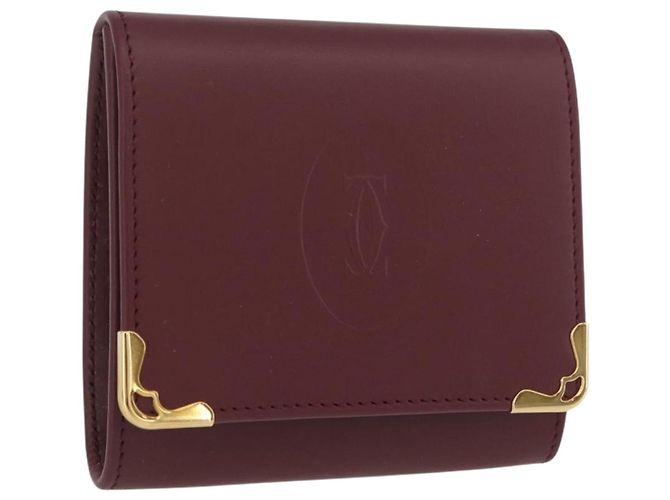 Monedero de cuero burdeos Must Line de CARTIER con dorado Auth am11082A
