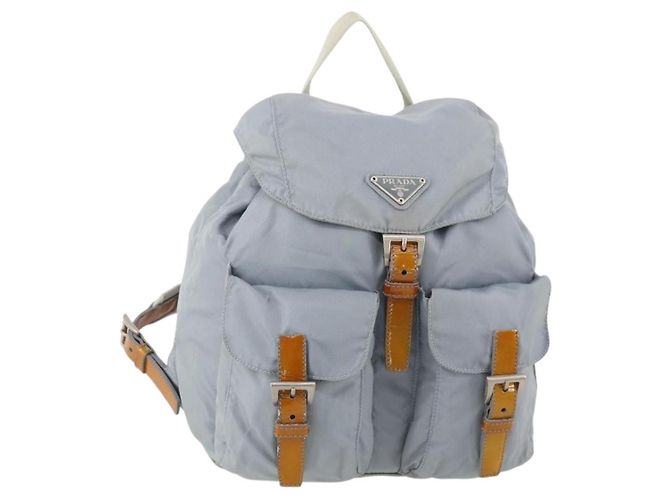 PRADA Backpack Nylon Light Blue Silver Auth hk3498A Silvery