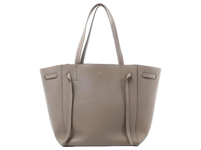 Céline Bolsa de Ombro Pequena em Couro Celine Cabas Phantom na Cor Taupe