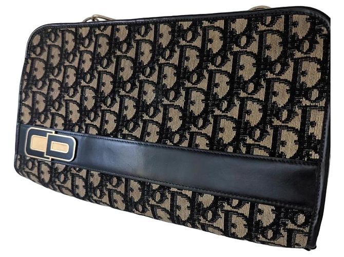 Bolsa Dior Oblique em lona e couro preto bege