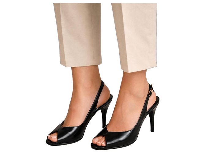 Schwarze Leder-High-Heels VICINI