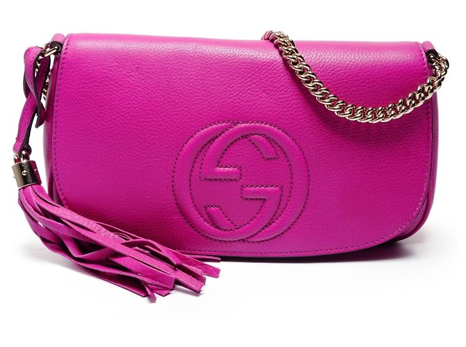Borsa a Spalla Gucci Soho G-Stitch con Frange Rosa